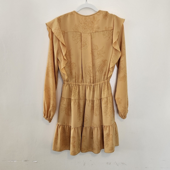 Wilfred Cairo Gold Yellow Floral Print Marvelle Ruffle  Dress Small - Picture 4 of 9